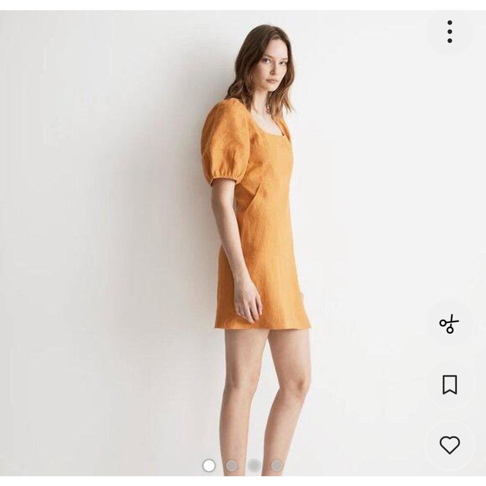 Madewell Maisie Puff Sleeve Mini 100% Linen Dress SZ 14 NWT